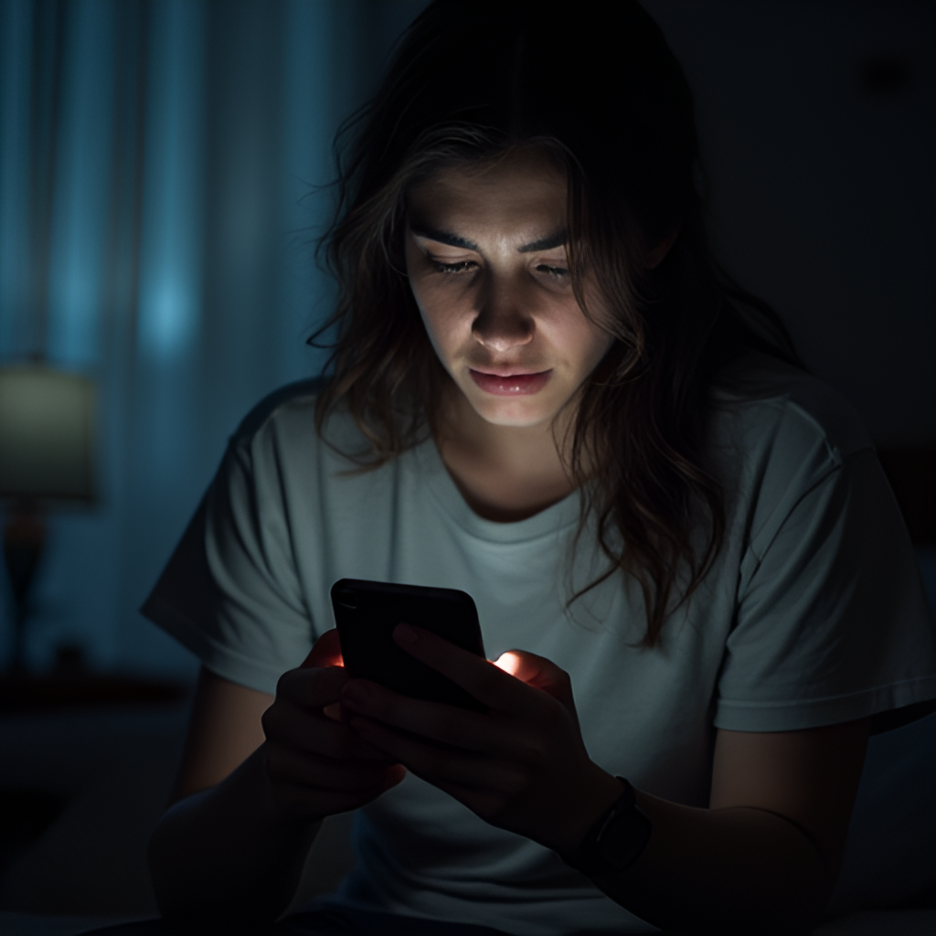 A close-up photorealistic image of a person using a smartphone or a flashlight in a dimly lit room, emphasizing the impact of a power outage on daily life, showing a mix of frustration and adaptation.