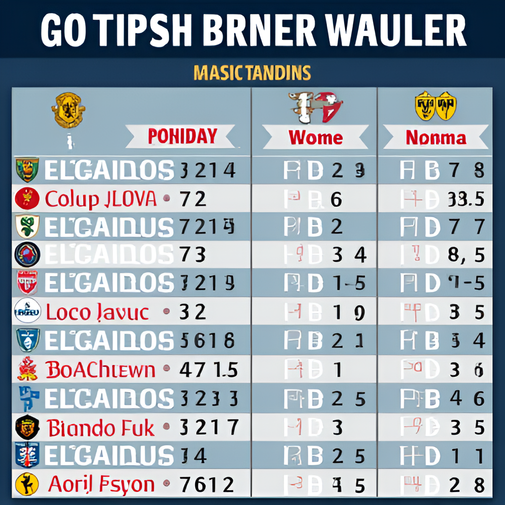 A graphic representation of a football league table with team logos and points, highlighting the competitive nature and numerical aspect of the standings.