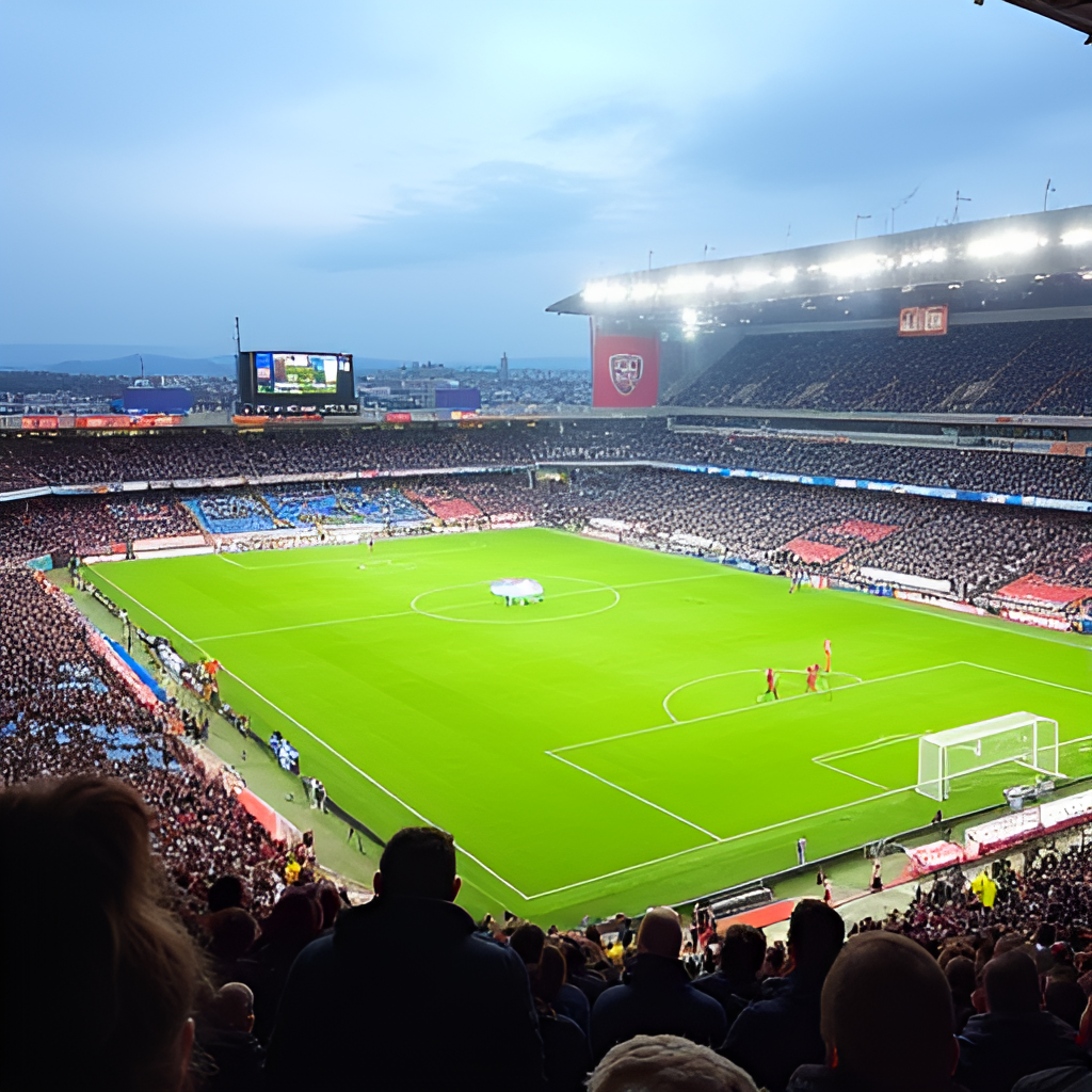 A wide shot of the Campo de Fútbol de Adeje during a Liga F match, capturing the atmosphere with visible stands filled with enthusiastic fans, a clear view of the pitch, and players in action, conveying the home advantage for UD Tenerife.